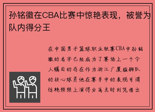孙铭徽在CBA比赛中惊艳表现，被誉为队内得分王